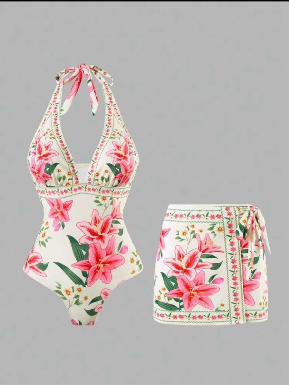 Floral swimsuit with skirt